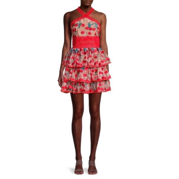 Bronx And Banco Ivanka Embroidered Ruffled Mini Dress Women’s Extra Small - Picture 2 of 10